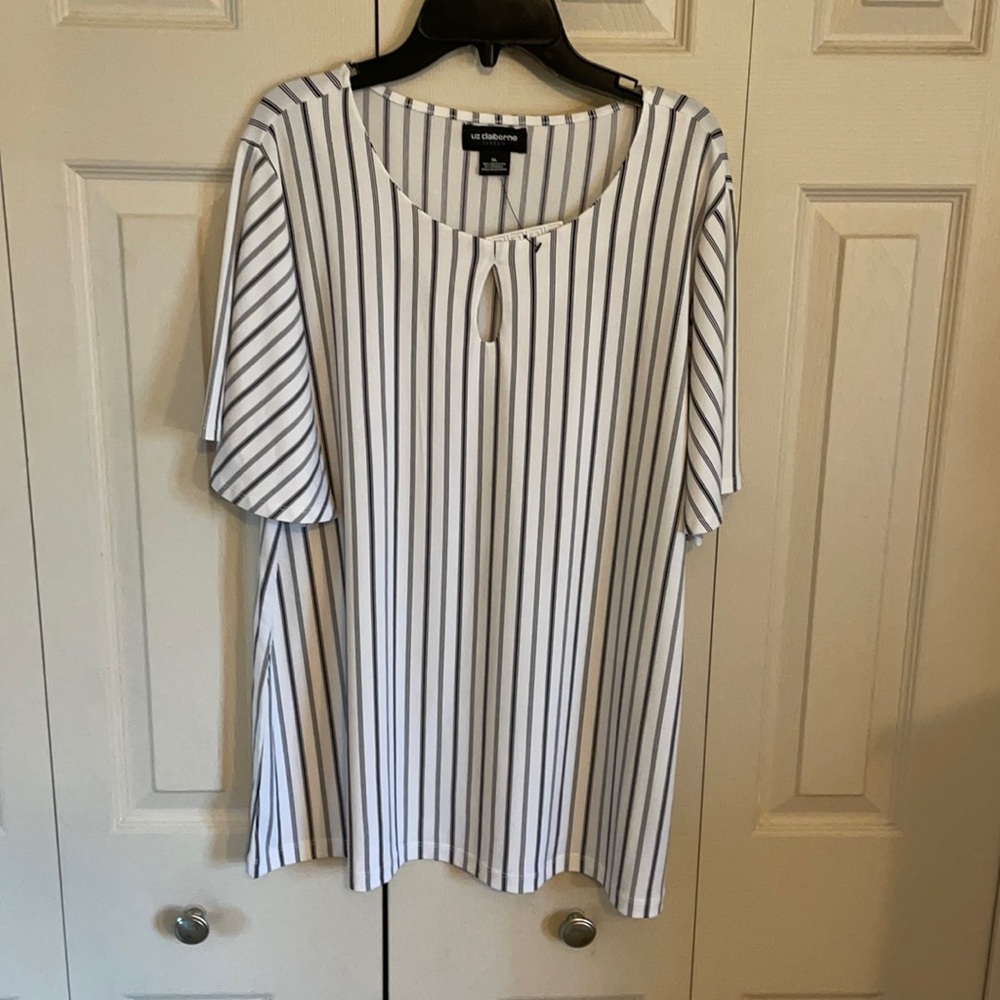 Black and white striped dressy blouse